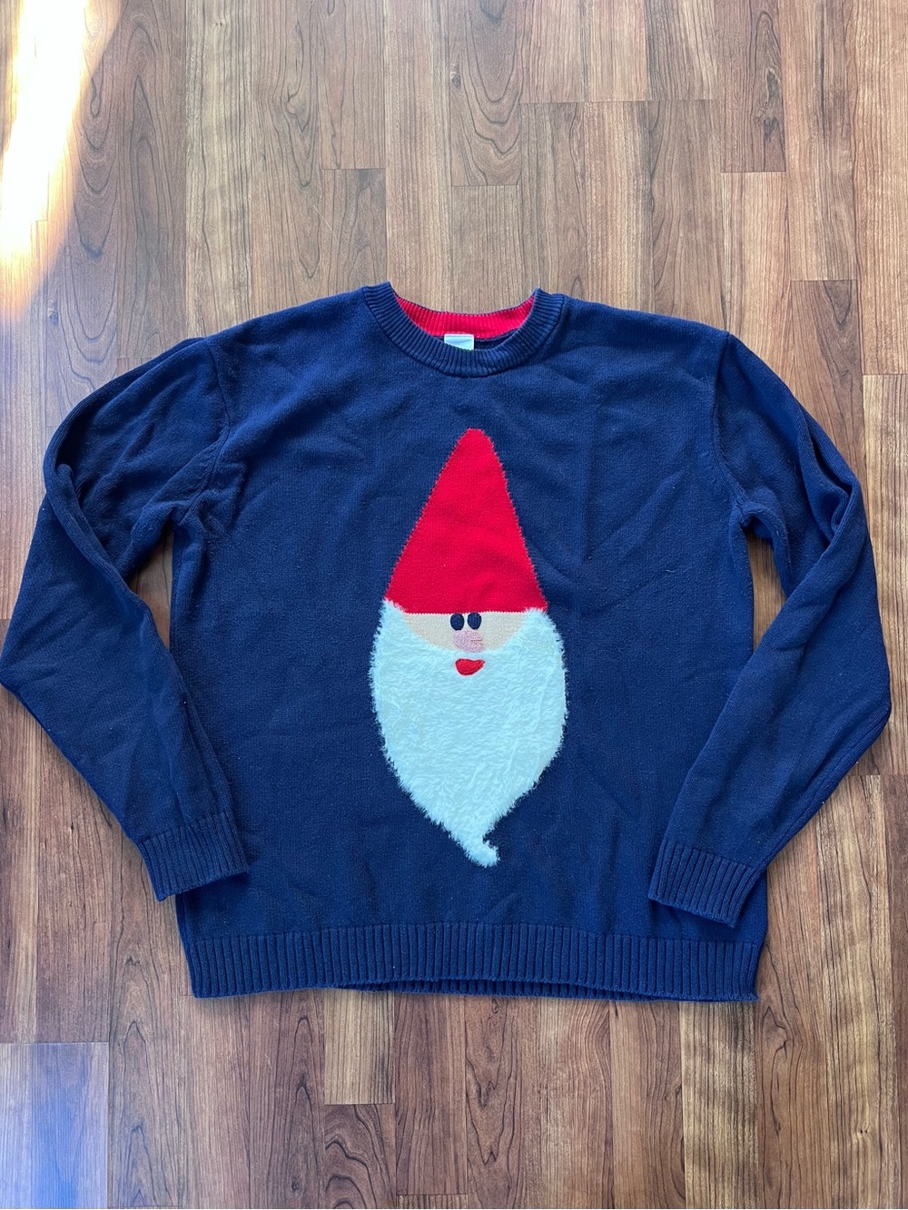 Hanna Andersson Santa Gnome Christmas Sweater Navy Fuzzy Beard Adult Large
